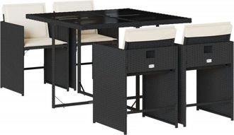 vidaXL Set De Muebles Jard&iacute;n 5 Pzas Con Cojines Rat&aacute;n Sint&eacute;tico Negro Vidaxl