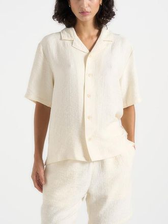 Mani&egrave;re De Voir Harley Unisex Textured Revere Shirt in Cream at Nordstrom, Size X-Small