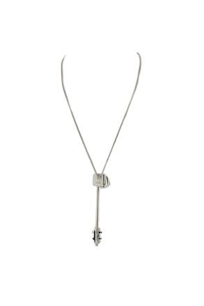 Paco Rabanne Silver Key And Ring Pendant Necklace With Polished Finish