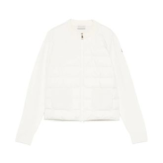 Moncler Quilted White Jumper Zip Front Long Sleeves - female - Moncler - Winter Jackets - White - S - Jackets