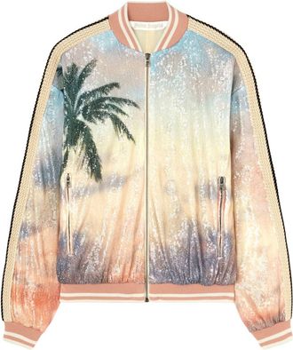Palm Angels Sunrise Palm bomber jacket - women - Polyester/Spandex/Elastane/Cupro - L - Blue