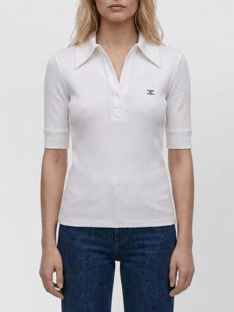 Celine silk ribbed short-sleeve polo top