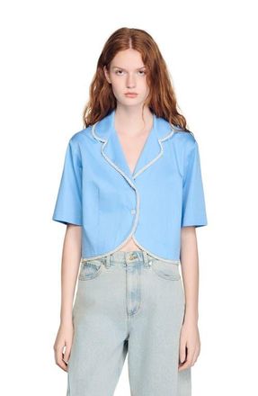 Sandro Cotton shirt with beaded trim in Blue at Nordstrom, Size X-Large