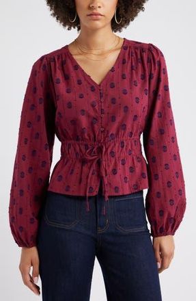 Treasure & Bond Tied Peplum Top in Burgundy Rhode at Nordstrom Rack, Size Medium
