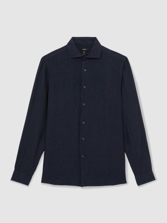 Reiss Navy Linen Cutaway-collar Regular-fit Shirt, S