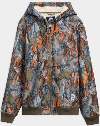 Ecko Backcountry Hooded Bomber Jacket in Tangerine Woodland Camouflage at Nordstrom, Size X-Large