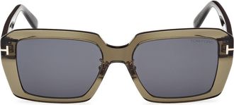 Tom Ford 54mm Square Sunglasses in Shiny Dark Green /Smoke at Nordstrom Rack