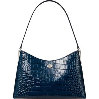 Tory Burch Small Robinson Croc Embossed Leather Shoulder Bag in Twilight at Nordstrom