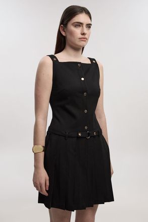 Karen Millen Womens Ponte Button Front Pleated Mini Dress - Black viscose - Size X-Small