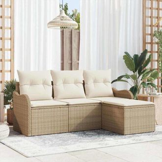 vidaXL Vidaxl - Conjunto De Sof&aacute; De Jard&iacute;n Con Coj&iacute;n 4 Pcs Beige Polirat&aacute;n