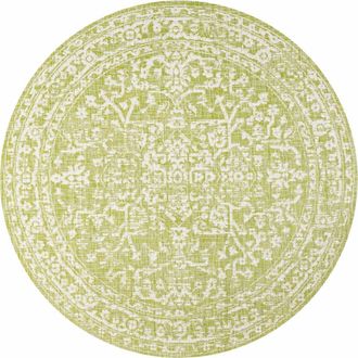 Jonathan Y Designs Malta Bohemian Medallion Textured Weave Indoor/Outdoor Round Area Rug in Green/cream at Nordstrom, Size 5Ft 0In X 5Ft 0In