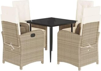 vidaXL 5 Piece Garden Dining Set with Cushions Beige Poly Rattan Vidaxl