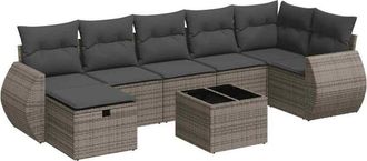 vidaXL Set De Sof&aacute;s De Jard&iacute;n Y Cojines 8 Piezas Rat&aacute;n Sint&eacute;tico Gris Vidaxl