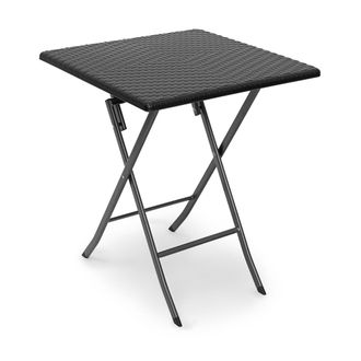 Relaxdays Relaxdays - Mesa Terraza Plegable Bastian, Cuadrada, 74 X 61,5 X 61,5cm, Efecto Rat&aacute;n, Para Exterior, Mesita Jard&iacute;n, Negro