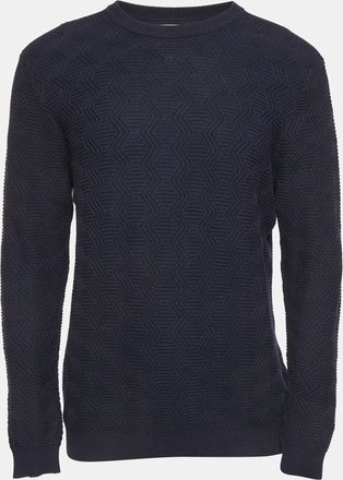 Reiss Navy Blue Textured Knit Crewneck Sweater