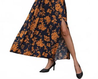 Anna Kaci Floral V-Neck Maxi Dress In Navy & Rust