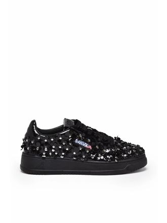 Autry Black Reflective Floral Leather-Blend Low-Top Sneakers
