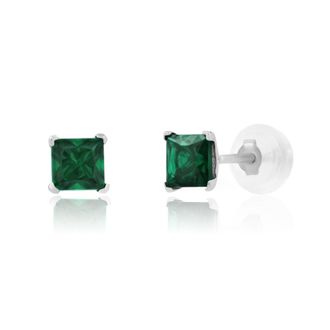 MAX + STONE 14k White Gold Square Princess Cut 4mm Gemstone Stud Earrings