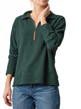 Lilla P Dolman Oversized Half Zip Top In Spruce