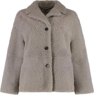 Max Mara Violante Short Sheepskin Jacket - Dames - Jassen - Grijs - S - Leer - Jassen