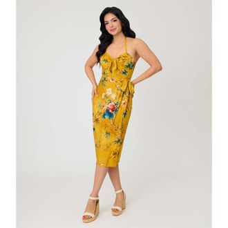 Unique Vintage Leilani Sleeveless Sarong Dress in Yellow Floral Print at Nordstrom, Size X-Small
