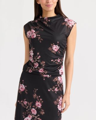 Ellen Tracy Womens Mesh Top with Side Shirring