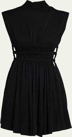 Alaia Mock-Neck Waist-Cutout Jersey Backless Mini Dress