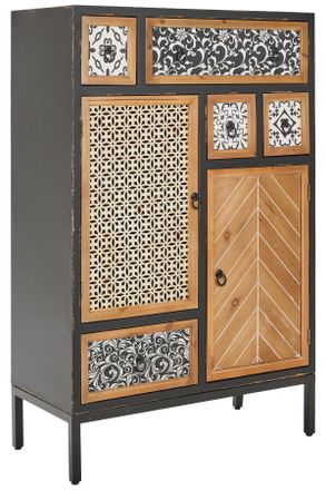 Landscape Kommode, Mehrfarbig, Schwarz, Naturfarben, Holzwerkstoff, Tanne, massiv, 2 F&auml;cher, 5 Schubladen, 80x124.5x38 cm, stehend, Kleinm&ouml;bel, Kommoden, Kommod