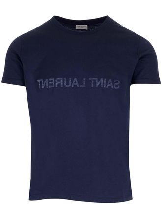 Saint Laurent Reverse Logo T-Shirt Blu-Uomo
