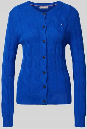 Tommy Hilfiger Regular Fit Strickjacke aus reiner Wolle mit Zopf-Muster in Royal, Größe XXL