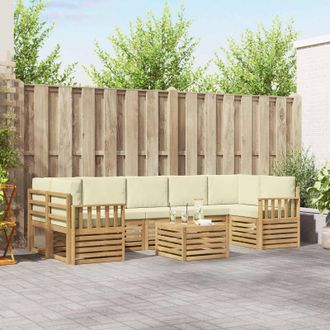 vidaXL Vidaxl Set Di Divani Da Esterno 8 Pz Bianco E Crema Poliestere