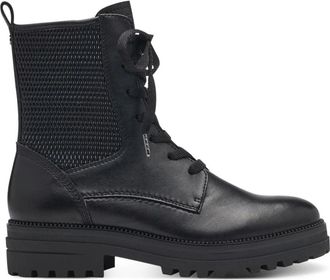 Tamaris Lace-Up Enkellaarsjes - Dames - Veterlaarzen - Zwart - 37 EU - Leer - Schoenen