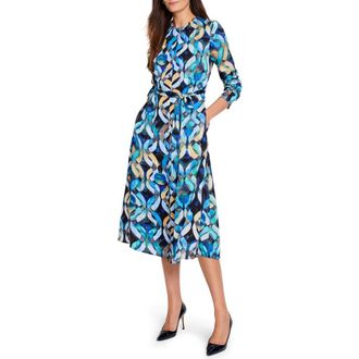 Nic+Zoe Wave Links Loren Long Sleeve Shirtdress in Blue Multi at Nordstrom Rack, Size Medium