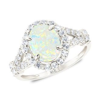 MAX + STONE Solid 10k Yellow or White Gold Oval Cut Gemstone Halo Birthstone Ring