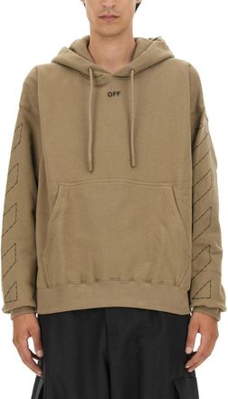 Off-white Oversized Sweatshirt With Arrow Embroidery And Hood