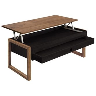 HOGAR 24 Mesa Centro Elevable Caj&oacute;n Deslizante Madera Color Negro y Encerado