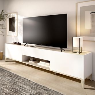Dmora Mueble Tv Yreka, Un Caj&oacute;n, 4 Estantes, 2 Puertas, 39x197x50h Cm Blanco