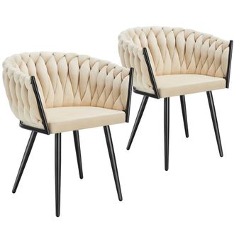 TecTake Dining Chair Astano - Padded, Velvet, Knot Design, Continuous Backrest in Light Sand | Size: 2 Pack