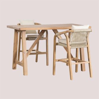 Sklum Sklum - Set Mesa Alta Rectangular (160x90 Cm) Y 2 Taburetes Altos De Jard&iacute;n En Madera De Acacia Dubai