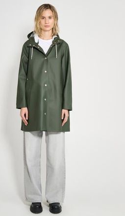 Stutterheim Mosebacke Hooded Long Sleeve Raincoat in Green at Nordstrom, Size X-Small