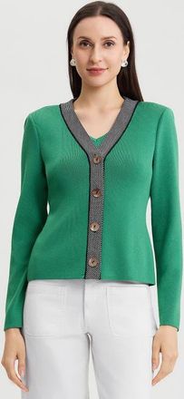 Ming Wang Family Savvy Contrast Trim Soft Knit Cardigan in Kelly Green at Nordstrom, Size X-Small