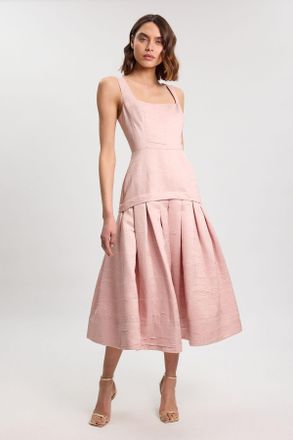 Karen Millen Womens Textured Tailored Twill Full Skirt Midi Dress - Light Pink Viscose - Size 12 UK
