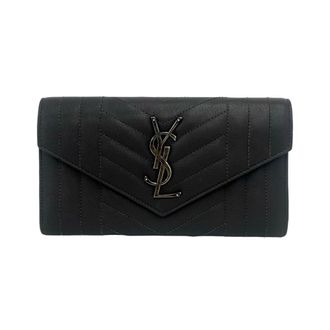 Saint Laurent Gray Leather Long Wallet (Bi-Fold) (Pre-Owned)
