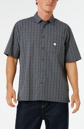 Rip Curl Premium Surf Check Short Sleeve Cotton Seersucker Button-Up Shirt in Washed Black at Nordstrom, Size Xx-Large