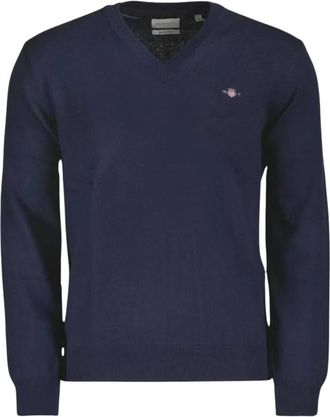 GANT V-neck Trui - Heren - V-hals truien - Blauw - S - Katoen - Truien & Vesten