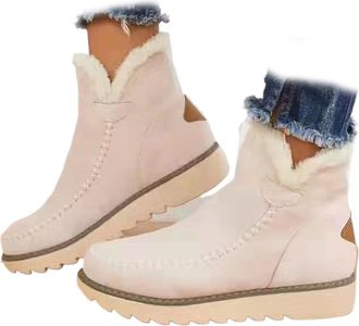 Generic Womens Classic Slip Resistant Ankle Snow Boots - Fleece Lined Slip-On Winter Booties, Water Resistant Warm Casual Shoes (White,7.5)