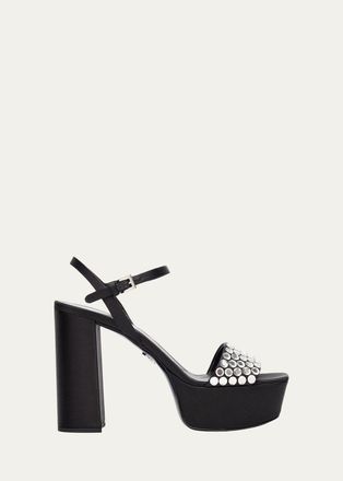 Prada 115mm Crystal Satin Platform Sandals