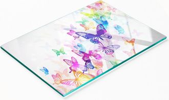 OEM Tabla Decorativa De Cristal Para Servir Aperitivos Con Mariposas De Colores, 80x52 Cm