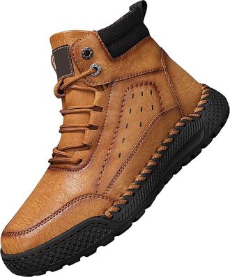 Generic Mens Wide Shoes, High Top Leather Snow Boots Fashion Casual Flat Bottom Trainers Comfortable Handmade Trainer Breathable Wide Fit Walking Footwear Sof