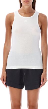 Ganni White Crew Neck logo Tan Top